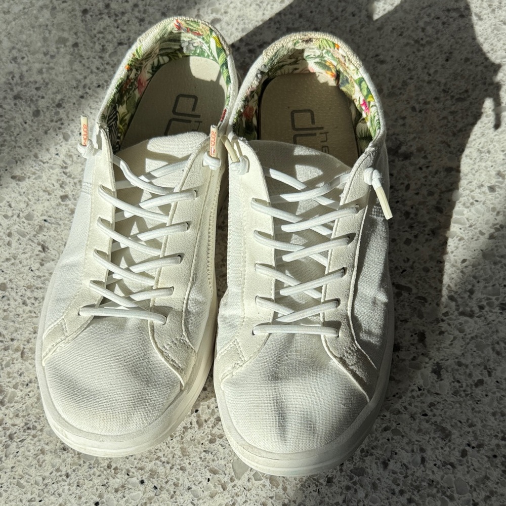 Hey Dude White Canvas Sneakers with Floral Lining